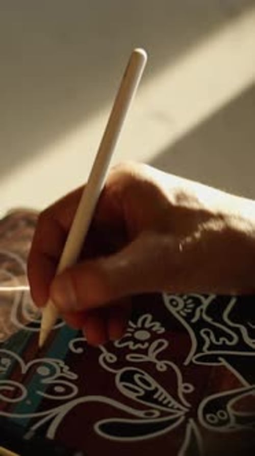 Hand Drawing Line Art on Tablet with Stylus