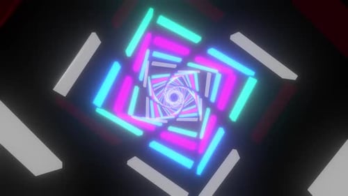 Vibrant neon tunnel vortex moving towards bright future