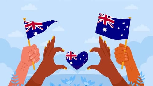 Diverse Hands Holding Australian Flags and Forming a Heart