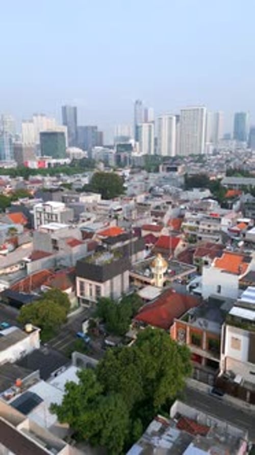 Jakarta City Skyline with Modern Skyscrapers and Urban Neighborhood Indonesia