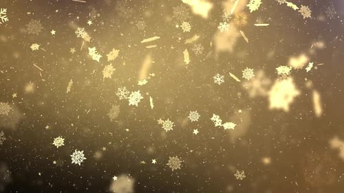 Golden Snowflakes and Stars Festive Particle Loop Background