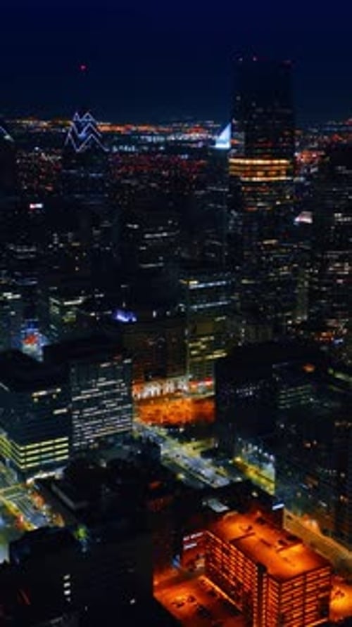 Scenic view on the American metropolis with mighty skyscrapers. Night panorama of Philadelphia
