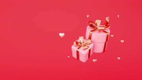 Animated Pink Gift Boxes and Golden Hearts Background