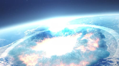Massive Explosion mit großer Schockwelle auf der Erde aus dem Weltraum,
