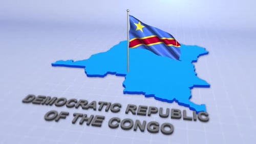3D Map and Waving Flag of Democratic Republic of the Congo