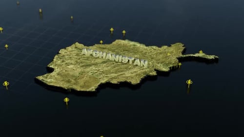 3D Map of Afghanistan with Animated Pins and Grid Flyover