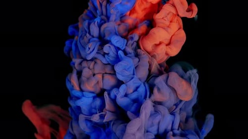 Cloud of Silky Ink in Water Isolated on Black Background Colorful Ink in Water Ink Drop Purple Blue