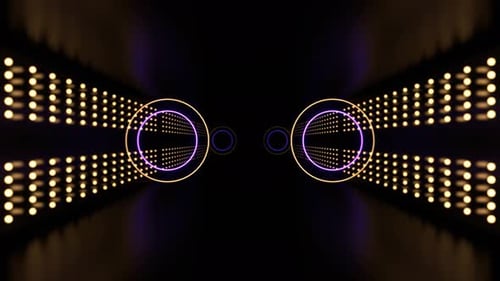 Light Yellow And Purple Digital Corridor With Bright Neon Circles Background Vj Loop In 4K