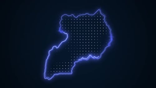 Animated Neon Map of Uganda with Digital Data Grid
