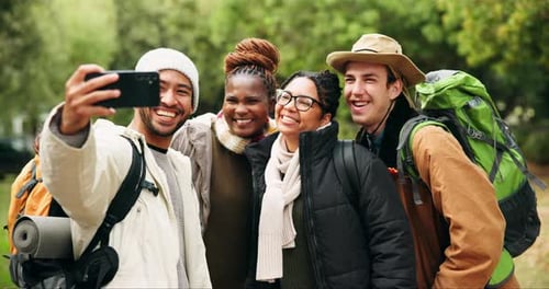 Happy Friends Posing for Selfie on Hike