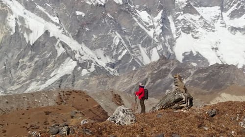 Hiker's Journey Through the Majestic Himalayas of Nepal Capturing the Beauty of SnowCapped Peaks and