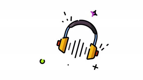 Animated Sketch Style Headphones Icon with Sound Waves