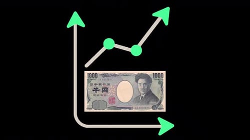 Animated Line Graph with Japanese Yen Banknote Showing Growth