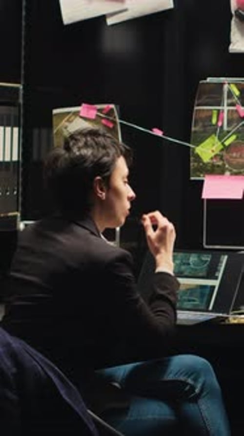 Detectives Review Evidence at Dark Workplace