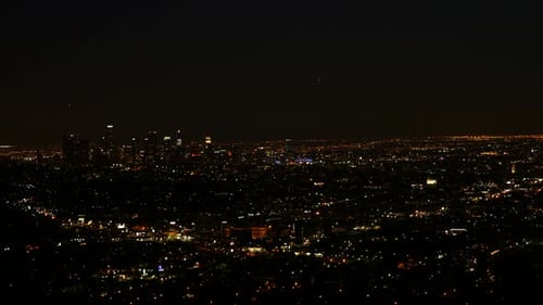 Downtown Los Angeles at night with traffic in California USA shot in 4k high resolution