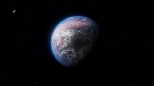 Bewohnbare Erde wie ein außerirdischer Exoplanet mit Mond im Weltraum 4K
