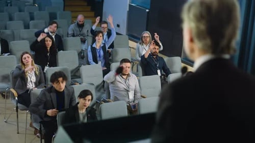 Back View of Politician Giving Interview for Television or Media