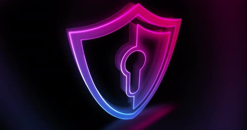 Neon Glowing Security Shield Keyhole Icon Animation