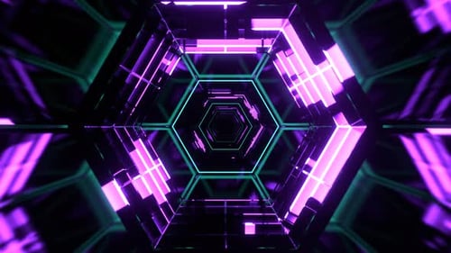 Purple And Turquoise Fantastic Neon Rotation In The Hexagonal Tunnel Background Vj Loop In 4K