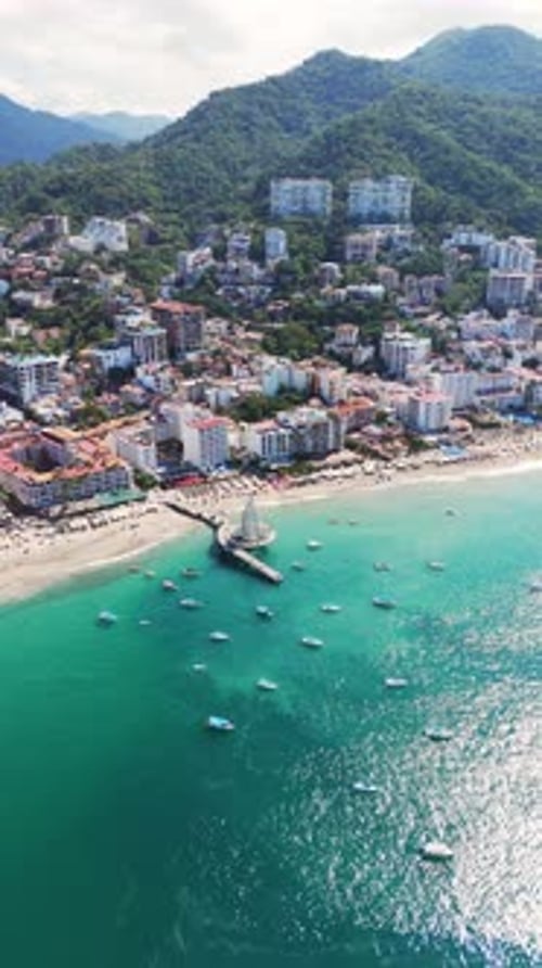 Los Muertos Beach And Pier In Puerto Vallarta, Jalisco. Mexico. Vertical Video