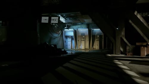 Dark Industrial Alley with Futuristic Grungy Payphones