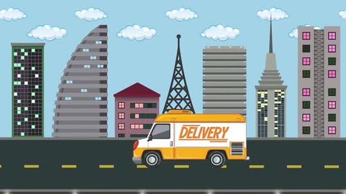Fast Free Delivery Product Van Truck In The City Animation