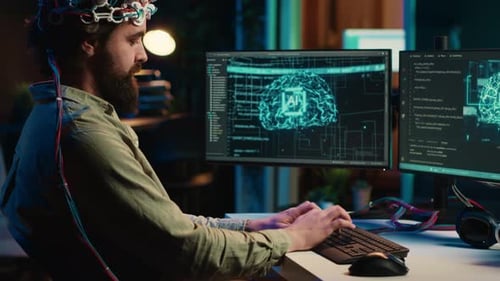 IT Admin Coding and Using EEG Headset to Upload Brain Into Computer