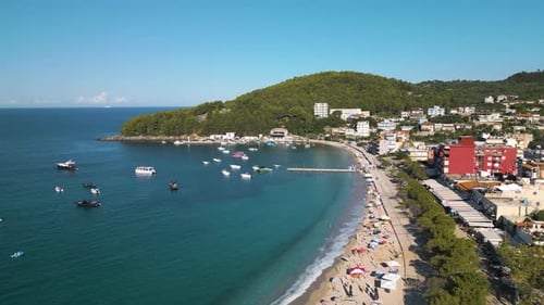 Amazing Drone Shot Above Himare, Albania. Albanian Riviera in Summer