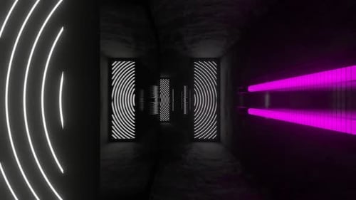 Cyan And Pink Neon Glow Square Mirror Tunnel Background Vj Loop In HD
