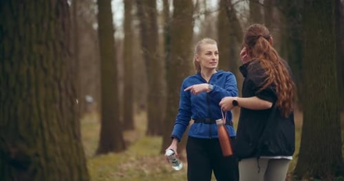 Two Woman Workout Exercising In Park Jogging Fitness