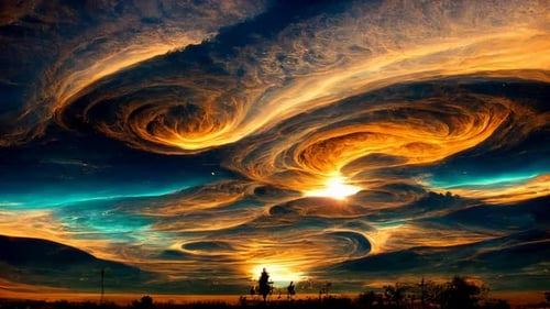 Surreal Abstract Swirling Golden Clouds Motion Background