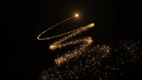 Fondo dorado con purpurina brillante en la cola, brillo en la cola, destellos brillantes y chispas de Magic Trail