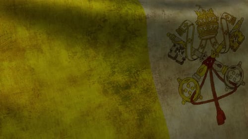 Closeup of the Movement of the Fabric of the Weathered Flag of Vatican