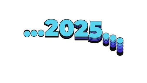Animated Year 2025 Appears in Vibrant Blue Tones Beginning Its Transition to 2026 While Smoothly