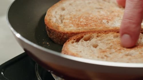 Cooking Toast Bread with Cheese on Grill Pan Man Chef Cooking Sandwich Delicious Traditional