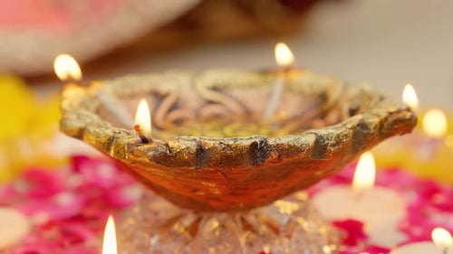 Golden Candle Holder with Flickering Flame