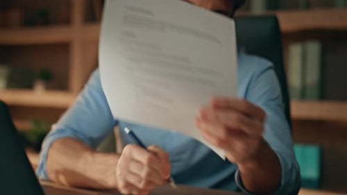 Accountant Hands Writing Notebook at Dark Workplace Close Up Tired Man Working