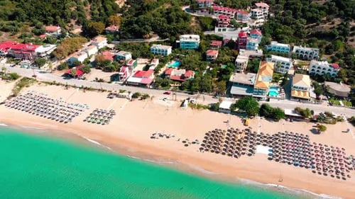 Drone Fly Over Beautiful Beach In Greece
