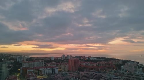 Drone Coastal Resort Sunset Aerial View Stunning Cozy City Placed Ocean Shore