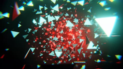 Tunnel abstrait brillant rouge et turquoise avec fond de particules métalliques volantes Vj Loop I 4K
