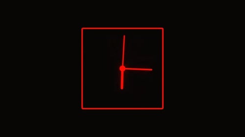 Animated Square Neon Clock with Red Glowing Lines