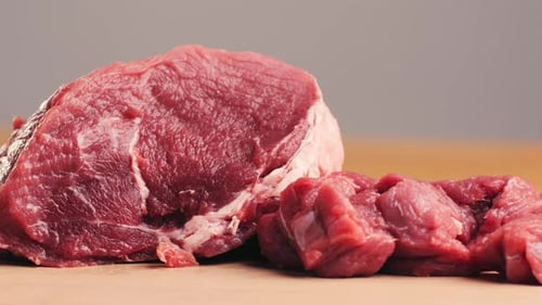 Man Cut Meat Steak Beef Pork Neck Cooking Cook Butcher The Chef Cuts the Meat for Cooking Neck