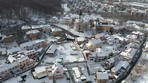 Bird's eye view of the Liboc city district in Prague. The church of the St. Fabian and Sebastian sta