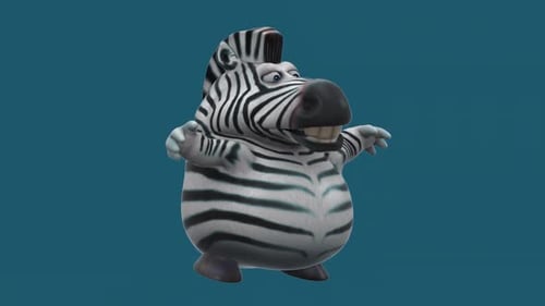 Fun 3D cartoon zebra doing fitness (with alpha channel included)