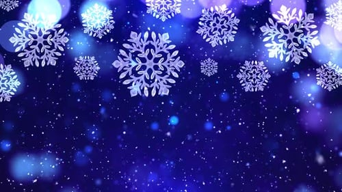 Sparkling Snowflakes and Bokeh Lights on Blue Winter Background