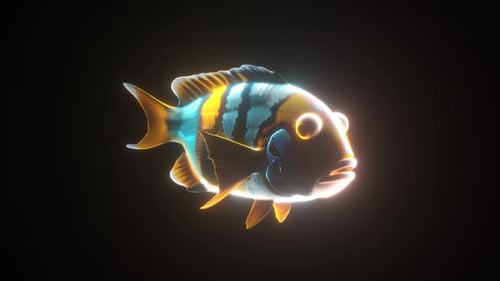 3D Holographic Neon Rainbow Fish Infinite Loop