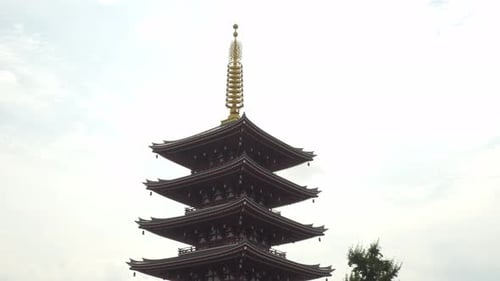 Five-Storied Pagoda Of Sensō-ji Temple In Asakusa, Tokyo, Japan. Close-up Shot