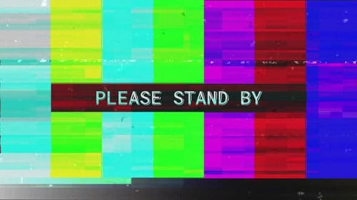 PLEASE STAND BY Television Color Bars with Distorted Glitch and Noise Effect