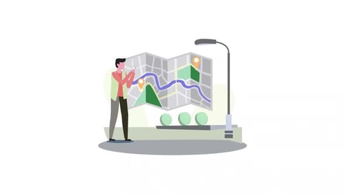 Animated Person Using Navigation Map Flat Design