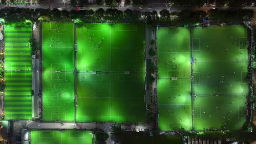 Aerial View of Soccer Fields at Night
